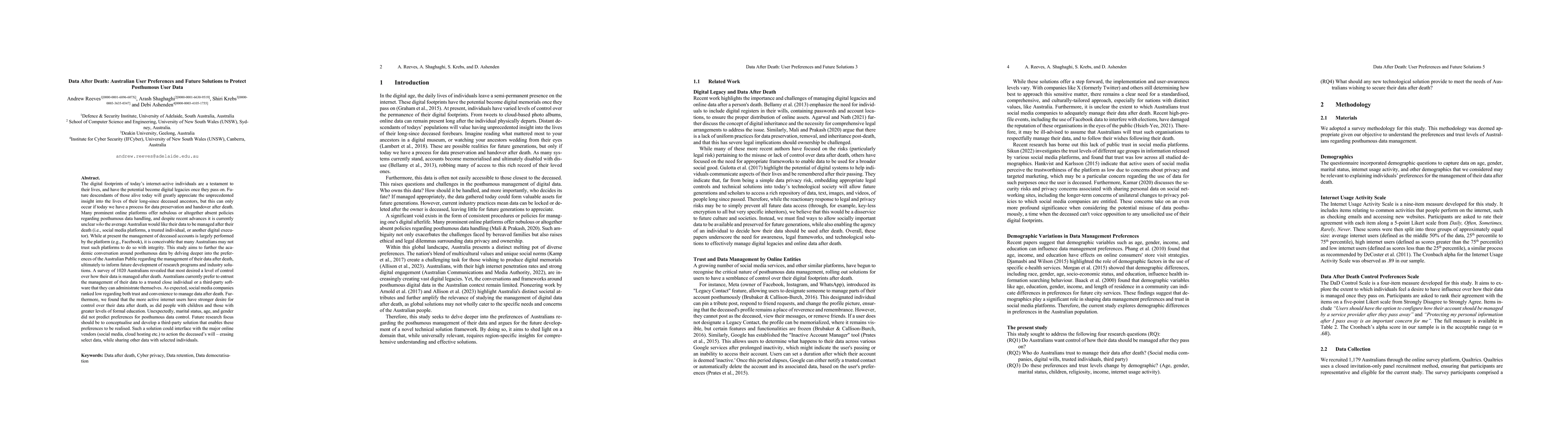 Thumbnail for Data After Death: Australian User Preferences and Future Solutions to
  Protect Posthumous User Data