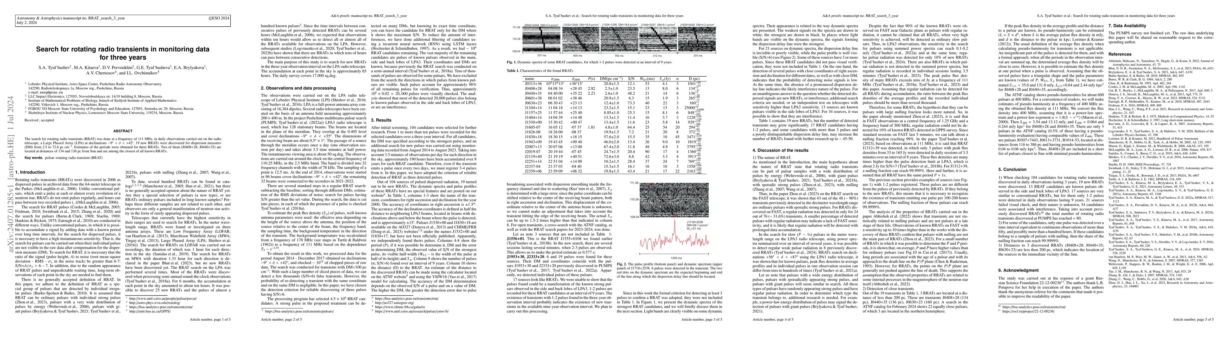 Thumbnail for Search for rotating radio transients in monitoring data for three years