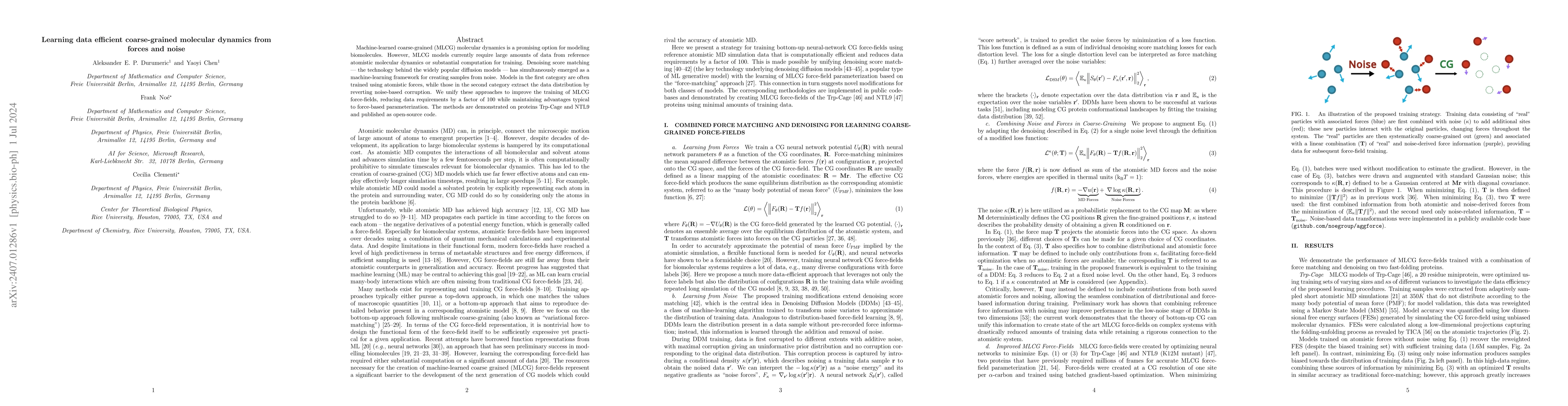Thumbnail for Learning data efficient coarse-grained molecular dynamics from forces
  and noise