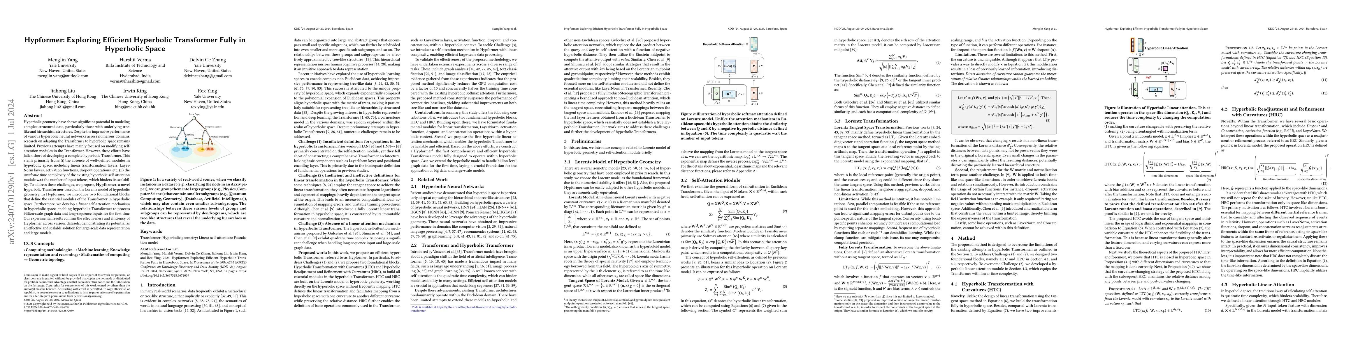 Thumbnail for Hypformer: Exploring Efficient Hyperbolic Transformer Fully in
  Hyperbolic Space