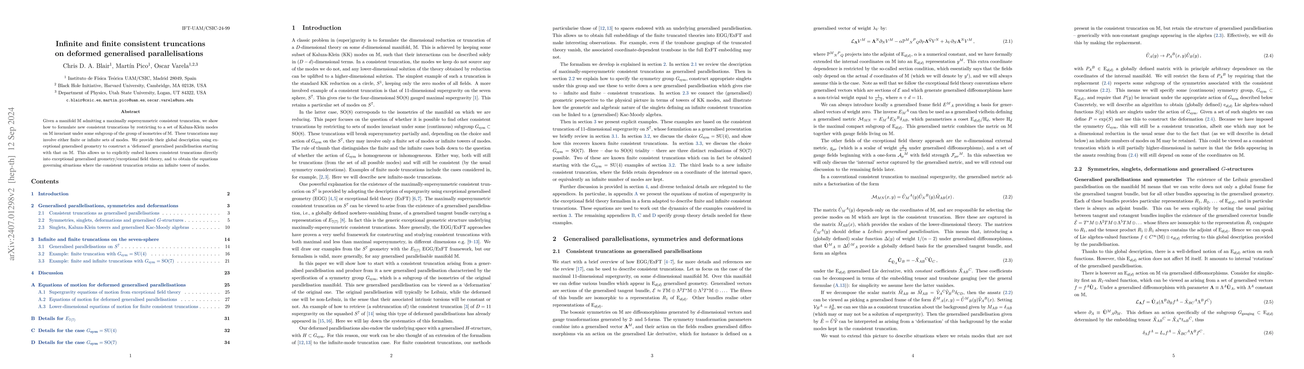Thumbnail for Infinite and finite consistent truncations on deformed generalised
  parallelisations