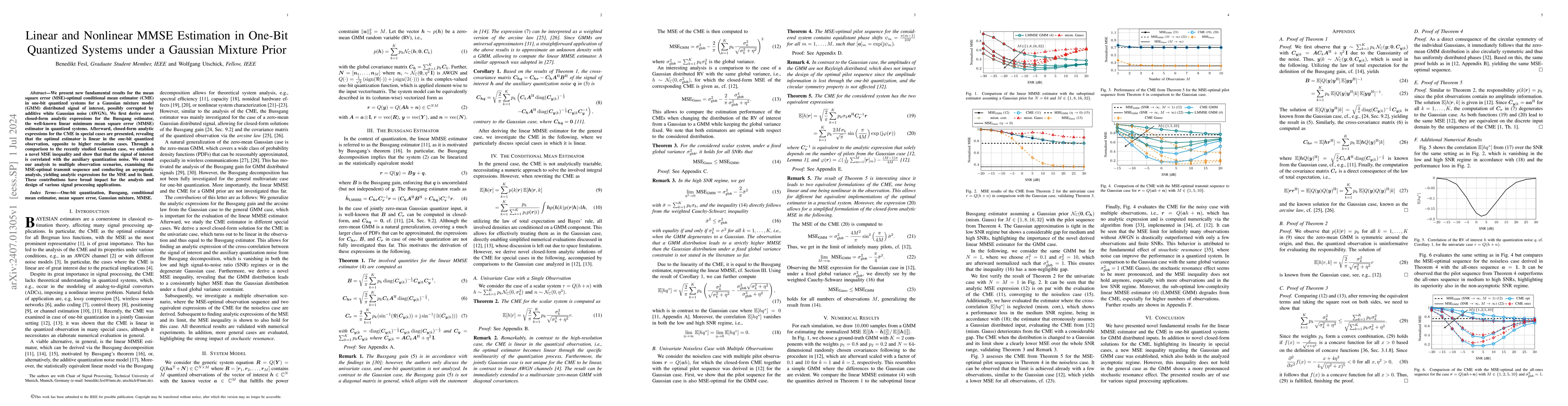 Thumbnail for Linear and Nonlinear MMSE Estimation in One-Bit Quantized Systems under
  a Gaussian Mixture Prior