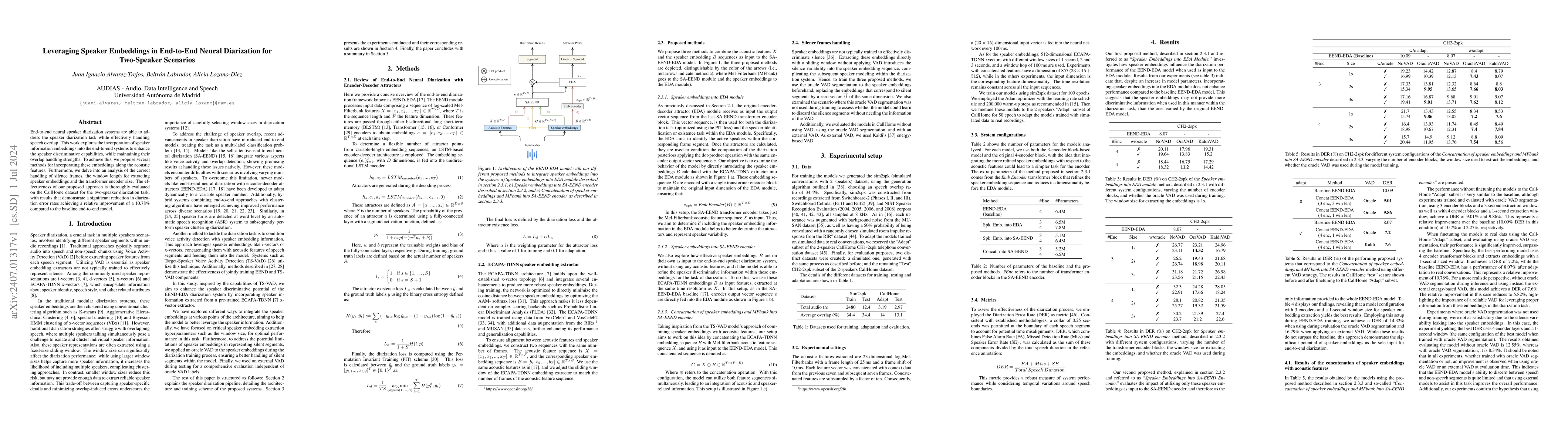 Thumbnail for Leveraging Speaker Embeddings in End-to-End Neural Diarization for
  Two-Speaker Scenarios