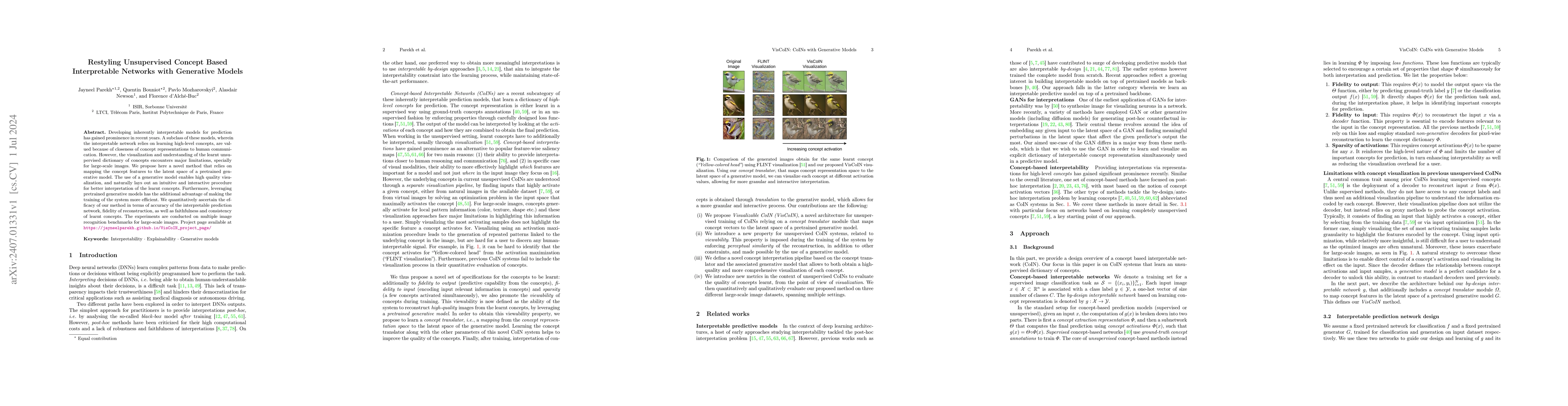 Thumbnail for Restyling Unsupervised Concept Based Interpretable Networks with
  Generative Models
