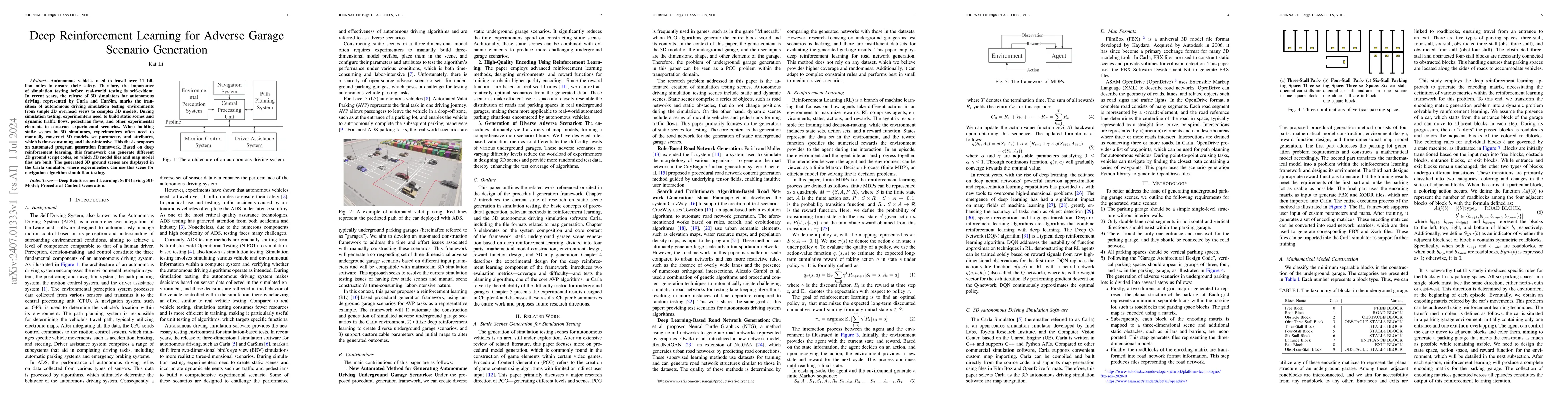 Thumbnail for Deep Reinforcement Learning for Adverse Garage Scenario Generation