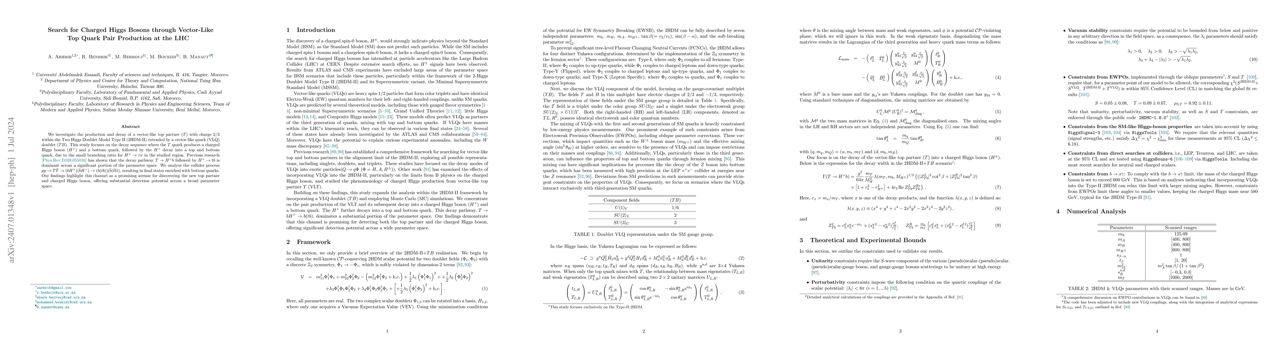 Thumbnail for Search for Charged Higgs Bosons through Vector-Like Top Quark Pair
  Production at the LHC
