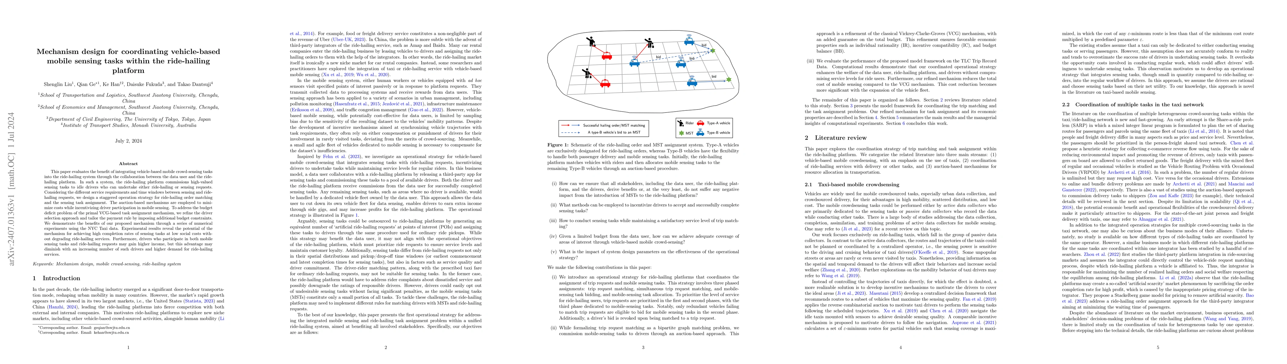 Thumbnail for Mechanism design for coordinating vehicle-based mobile sensing tasks
  within the ride-hailing platform