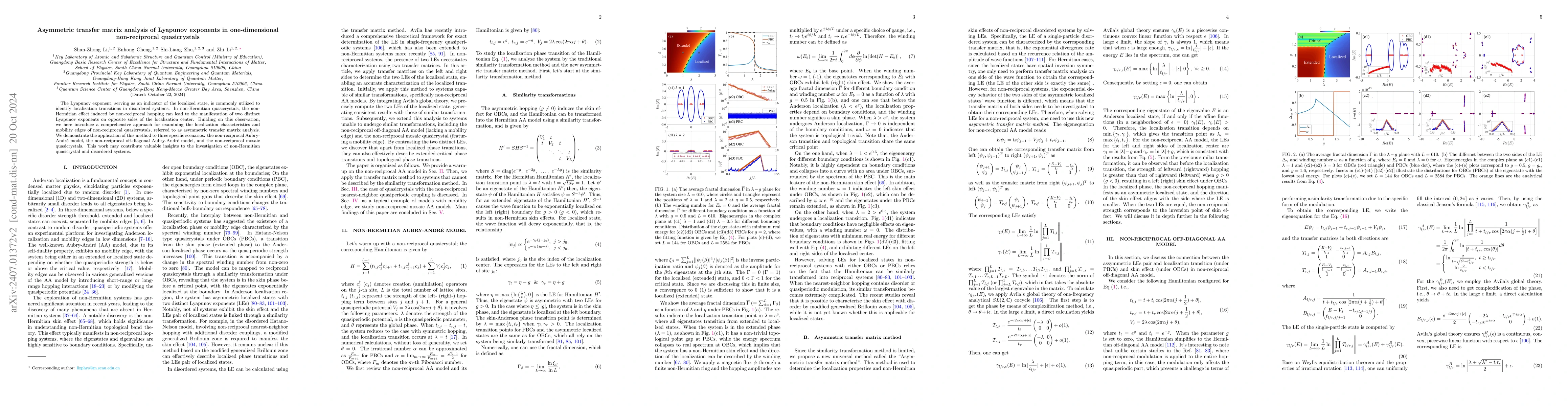 Thumbnail for Asymmetric transfer matrix analysis of Lyapunov exponents in
  one-dimensional non-reciprocal quasicrystals