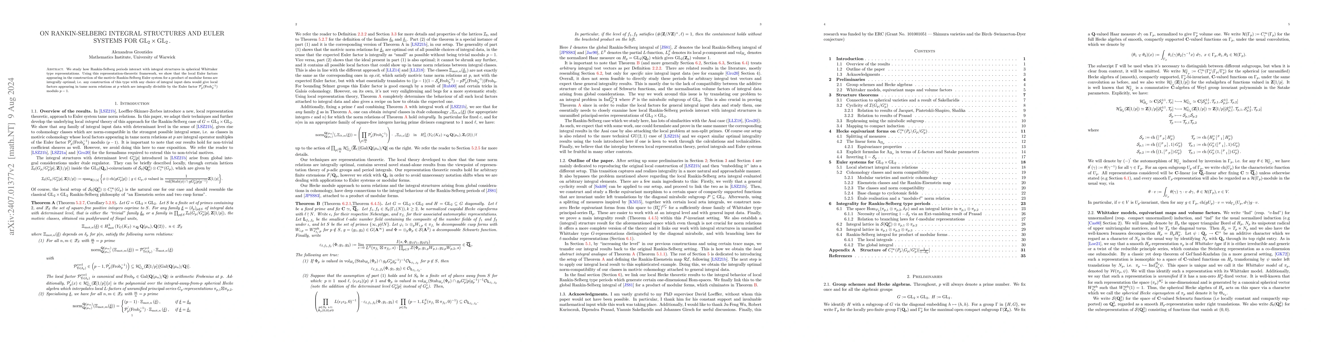 Thumbnail for On Rankin-Selberg integral structures and Euler systems for
  $\mathrm{GL}_2\times \mathrm{GL}_2$