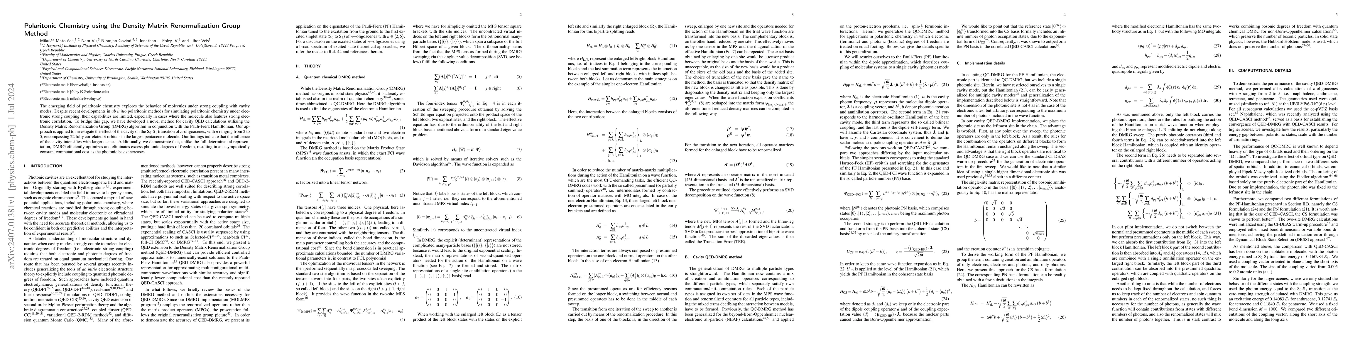 Thumbnail for Polaritonic Chemistry using the Density Matrix Renormalization Group
  Method