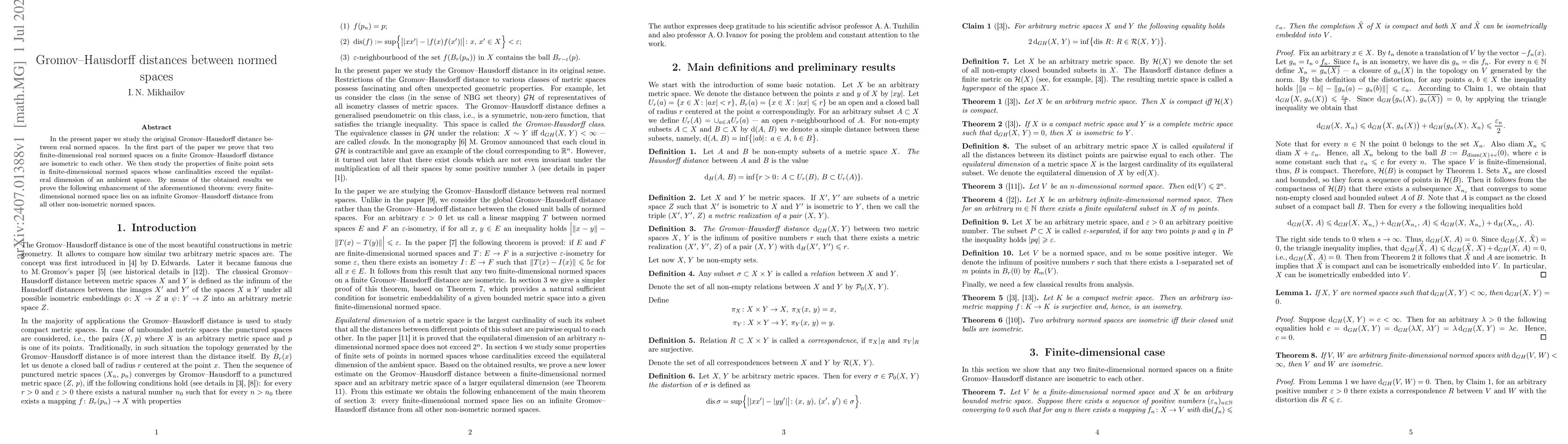 Thumbnail for Gromov-Hausdorff distances between normed spaces