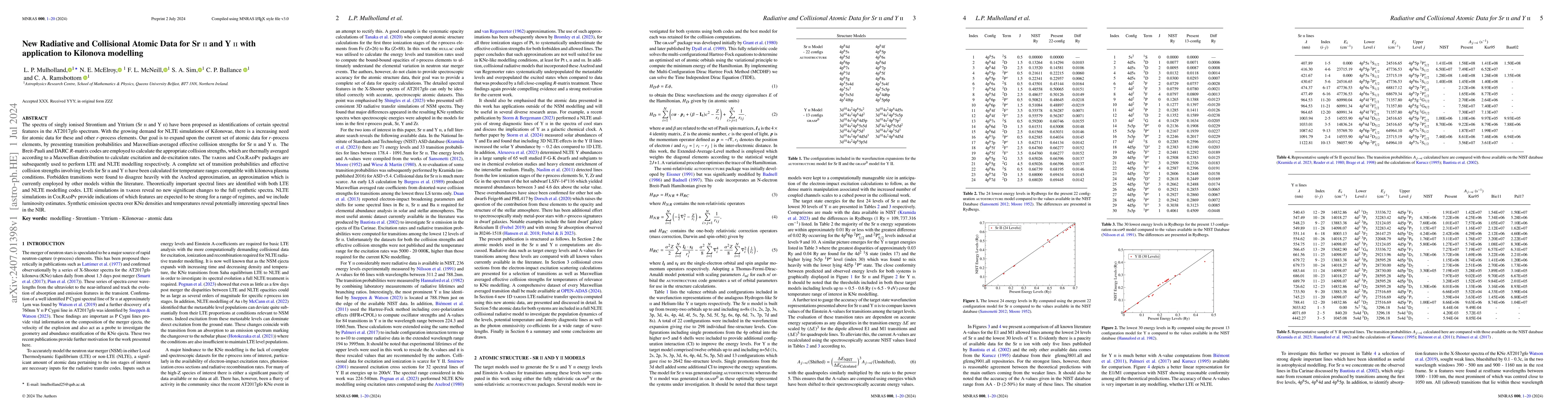 Thumbnail for New Radiative and Collisional Atomic Data for Sr {\sc ii} and Y {\sc ii}
  with application to Kilonova modelling