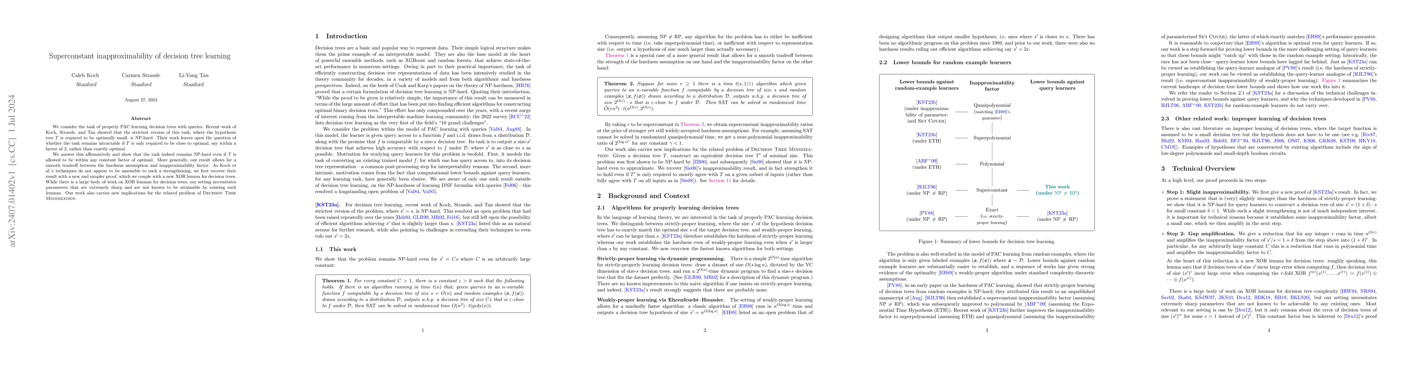 Thumbnail for Superconstant Inapproximability of Decision Tree Learning