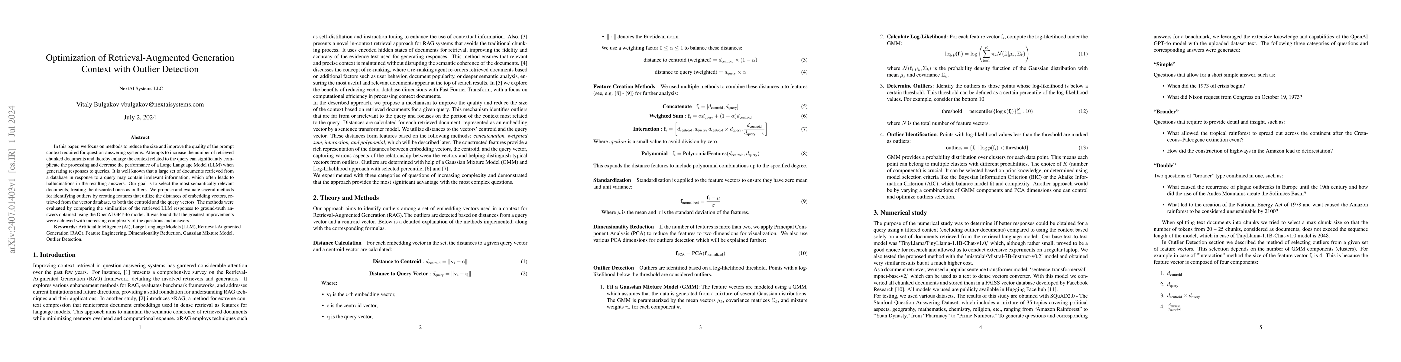 Thumbnail for Optimization of Retrieval-Augmented Generation Context with Outlier
  Detection
