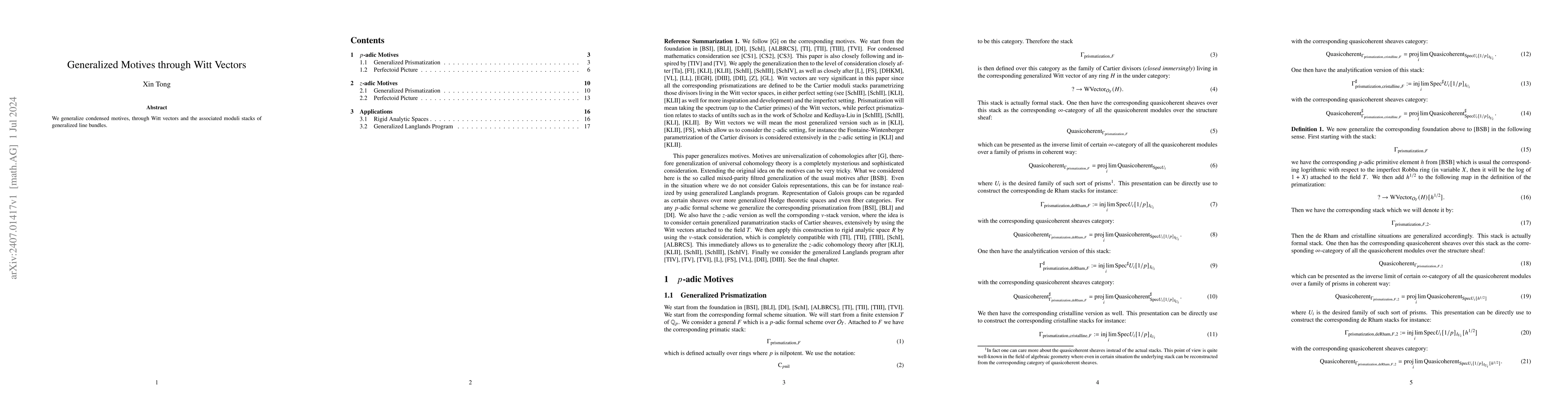 Thumbnail for Generalized Motives through Witt Vectors