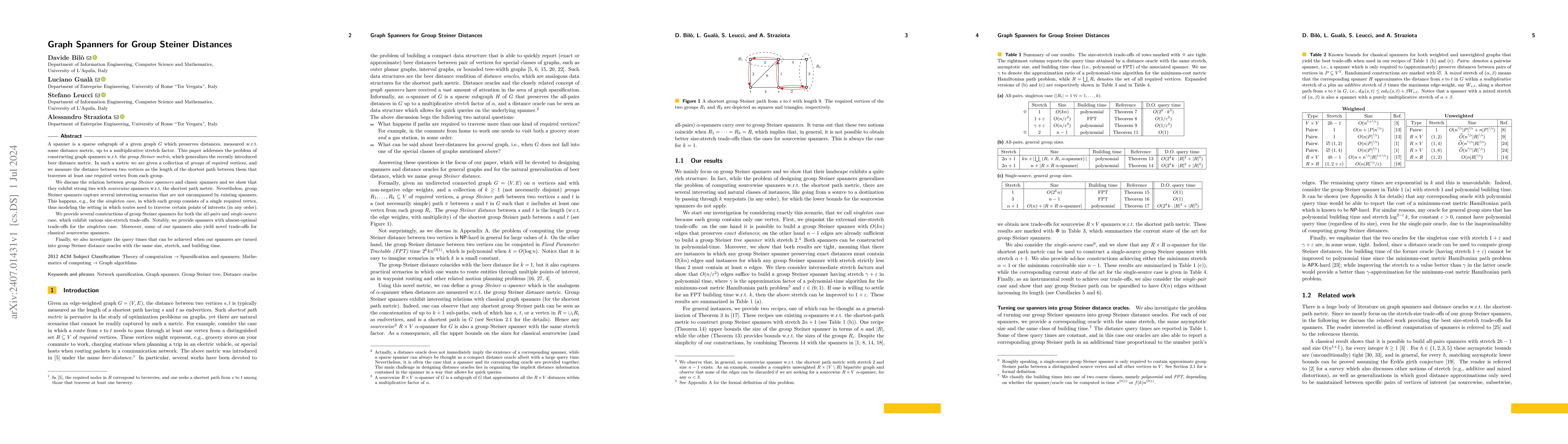 Thumbnail for Graph Spanners for Group Steiner Distances