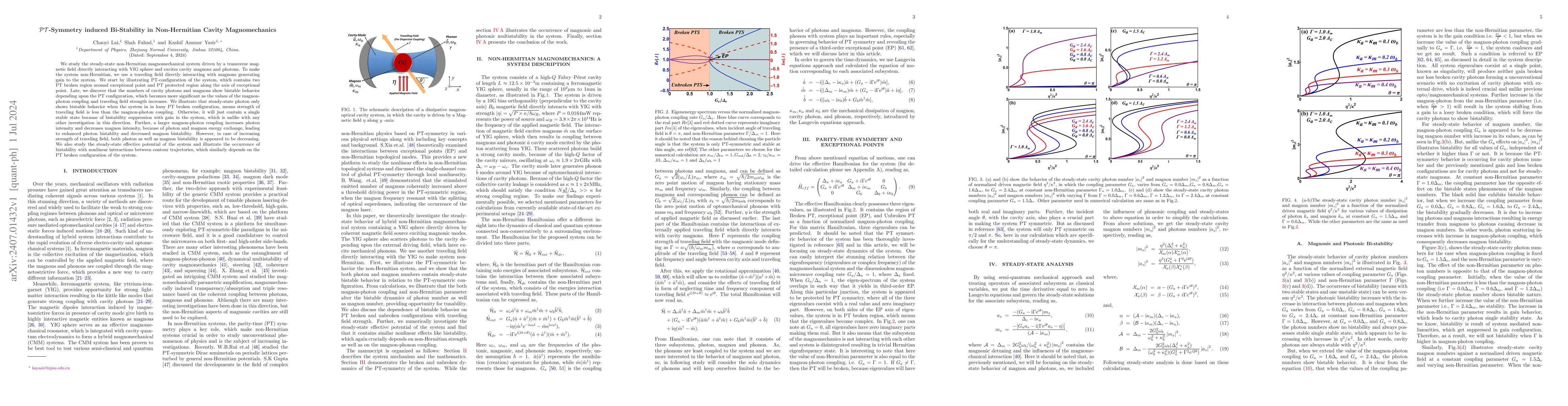 Thumbnail for $\mathcal{PT}$-Symmetry induced Bi-Stability in Non-Hermitian Cavity
  Magnomechanics