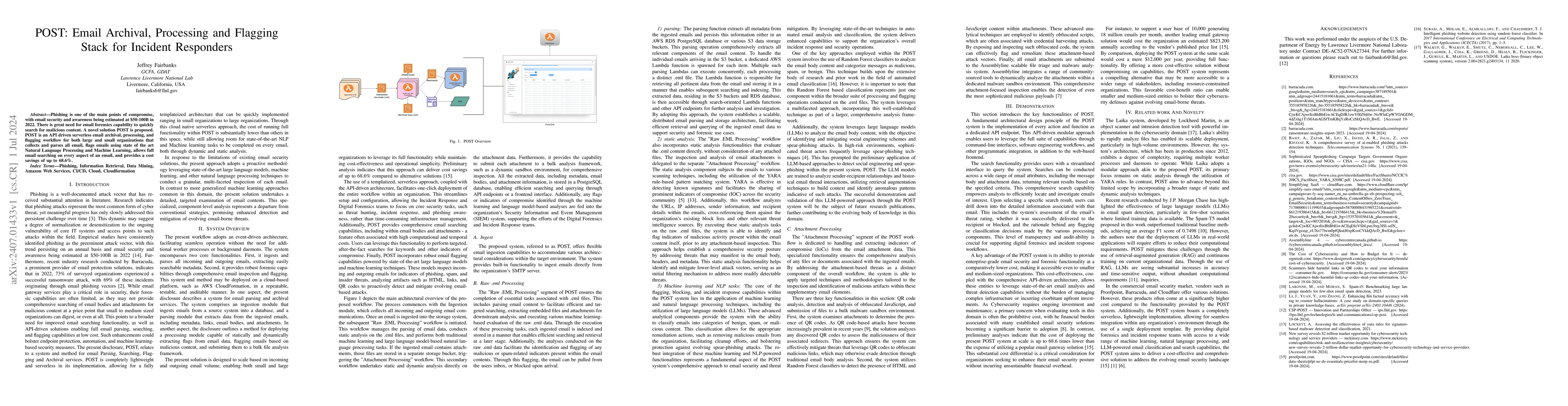 Thumbnail for POST: Email Archival, Processing and Flagging Stack for Incident
  Responders