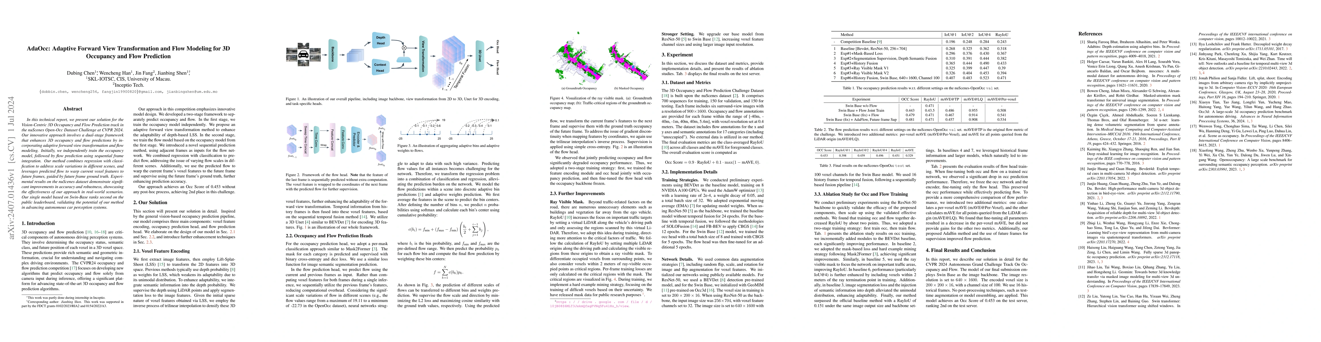 Thumbnail for AdaOcc: Adaptive Forward View Transformation and Flow Modeling for 3D
  Occupancy and Flow Prediction