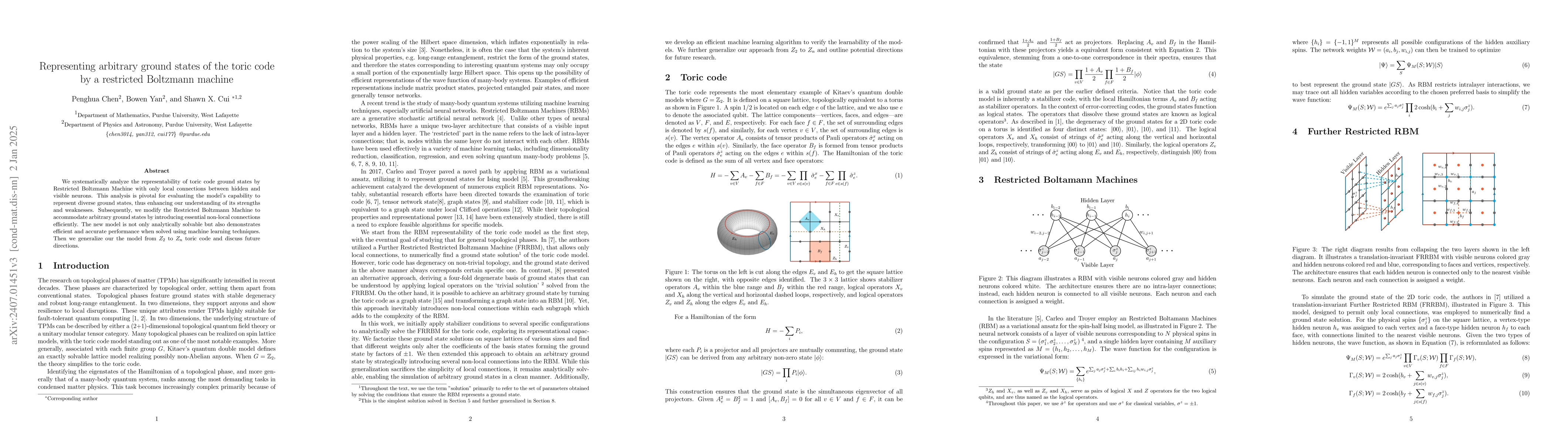 Thumbnail for Representing Arbitrary Ground States of Toric Code by Restricted
  Boltzmann Machine