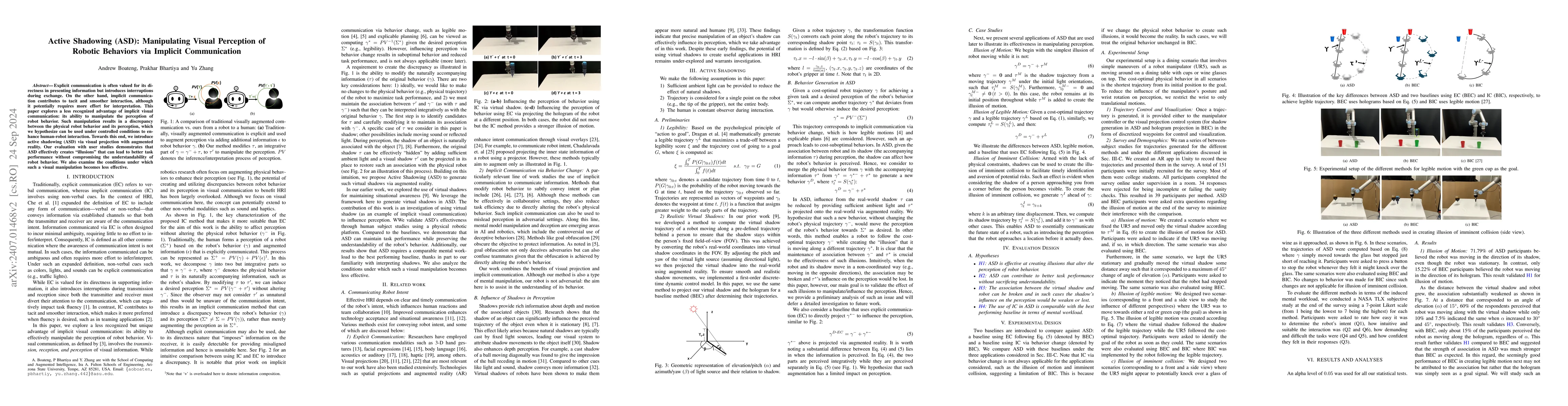 Thumbnail for Active Shadowing (ASD): Manipulating Visual Perception of Robotics
  Behaviors via Implicit Communication