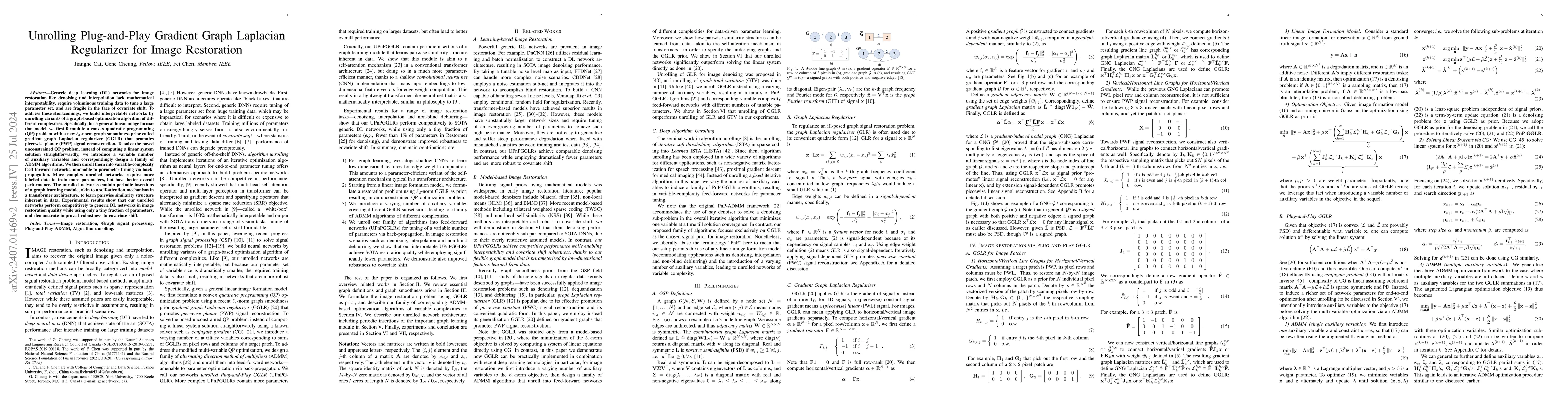 Thumbnail for Unrolling Plug-and-Play Gradient Graph Laplacian Regularizer for Image
  Restoration