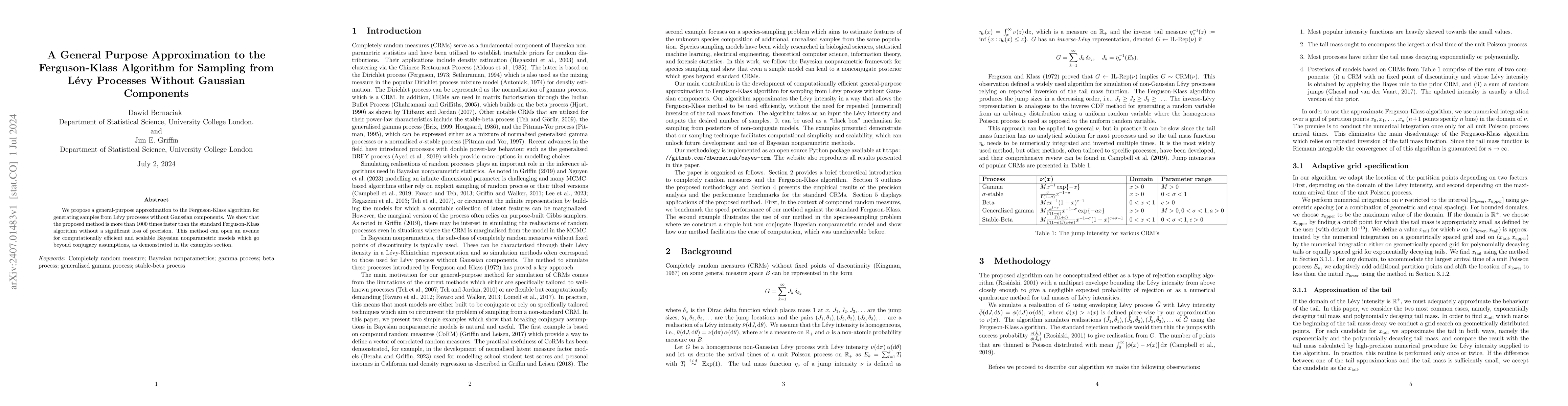 Thumbnail for A General Purpose Approximation to the Ferguson-Klass Algorithm for
  Sampling from L\'evy Processes Without Gaussian Components
