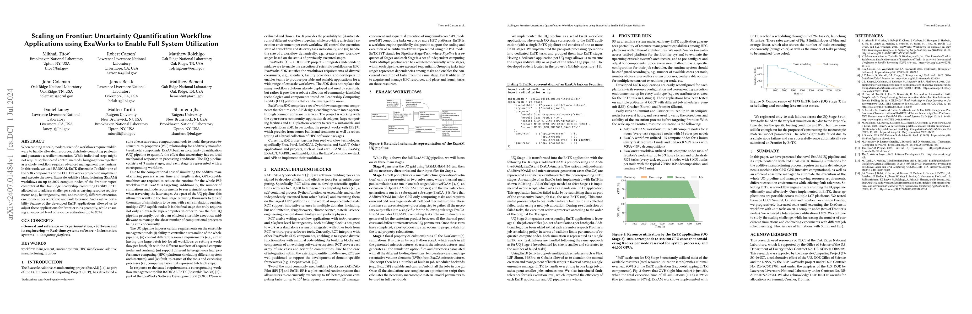 Thumbnail for Scaling on Frontier: Uncertainty Quantification Workflow Applications
  using ExaWorks to Enable Full System Utilization