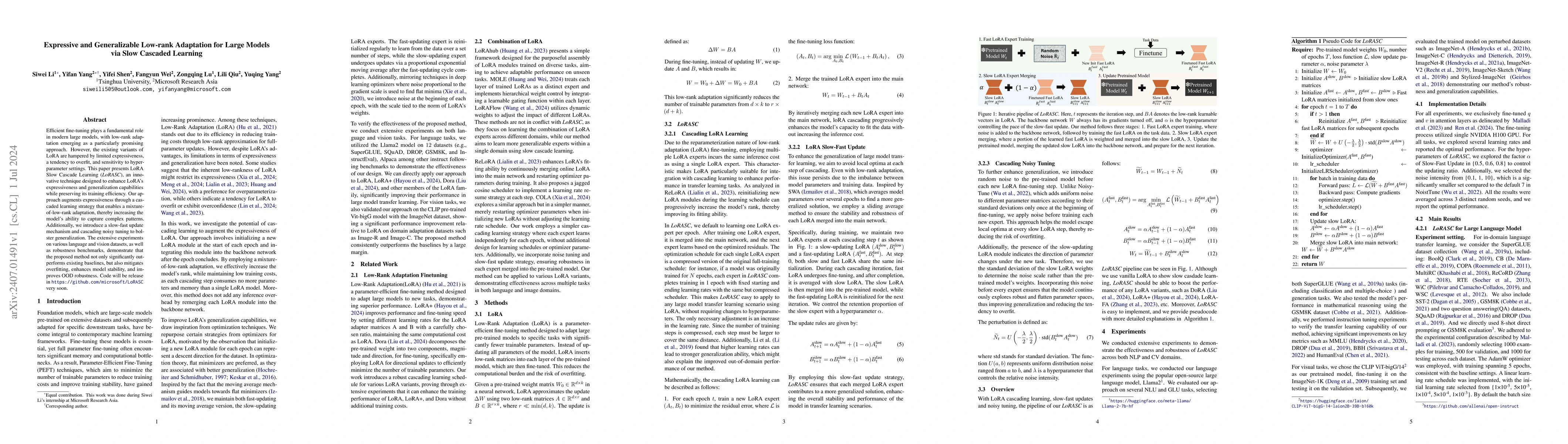 Thumbnail for Expressive and Generalizable Low-rank Adaptation for Large Models via
  Slow Cascaded Learning