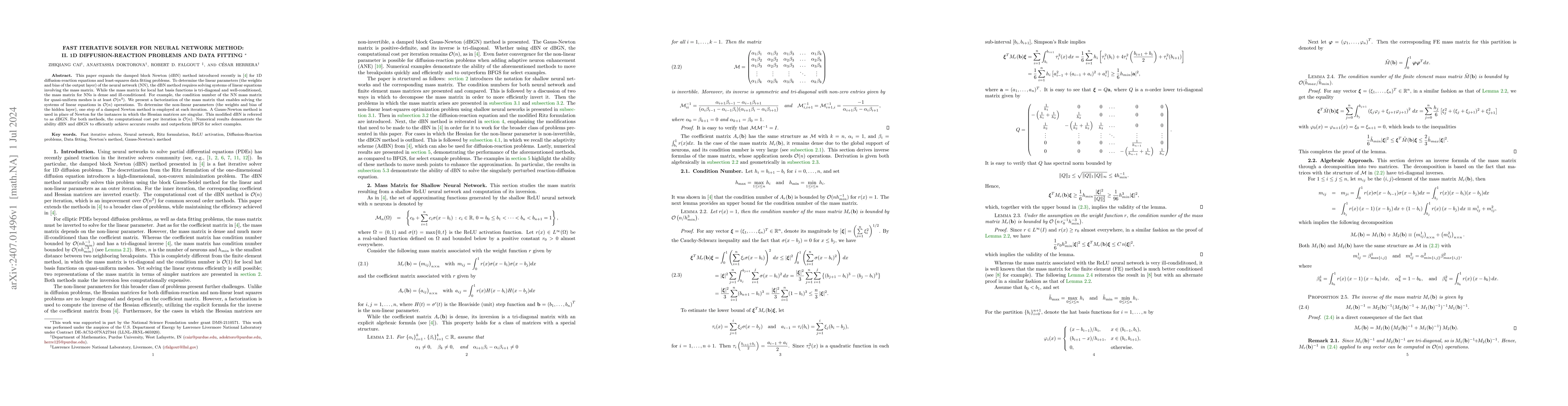Thumbnail for Fast Iterative Solver For Neural Network Method: II. 1D
  Diffusion-Reaction Problems And Data Fitting