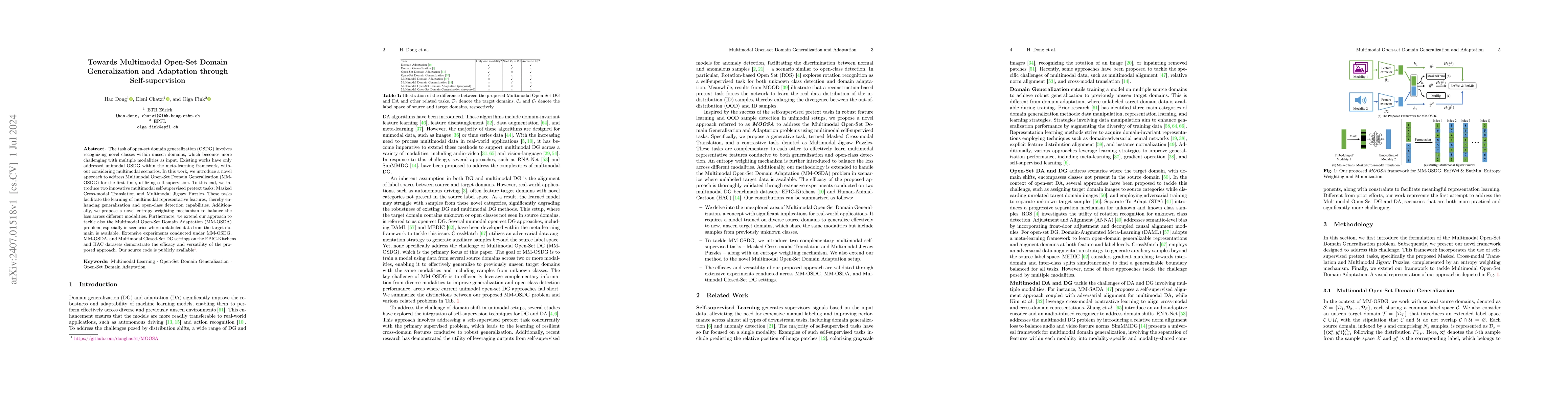 Thumbnail for Towards Multimodal Open-Set Domain Generalization and Adaptation through
  Self-supervision