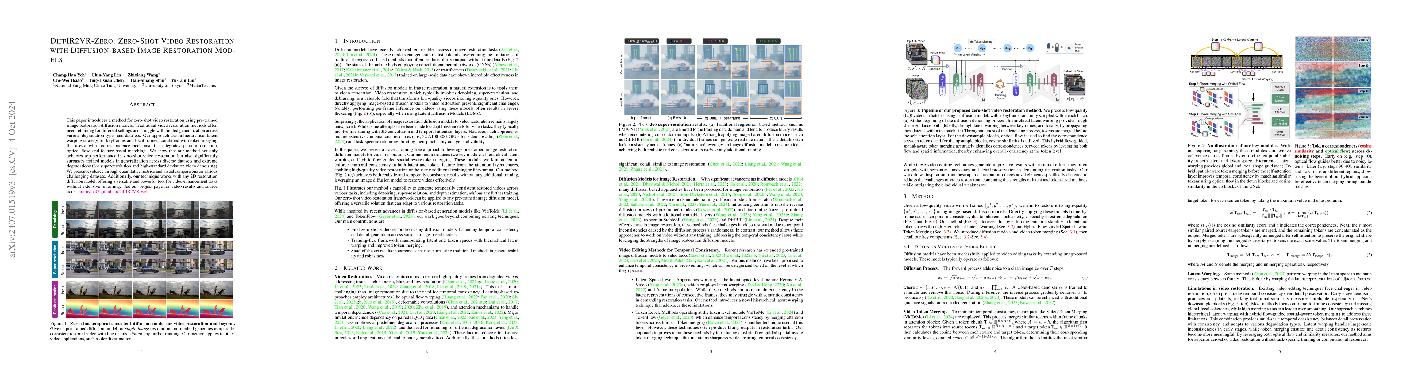 Thumbnail for DiffIR2VR-Zero: Zero-Shot Video Restoration with Diffusion-based Image
  Restoration Models