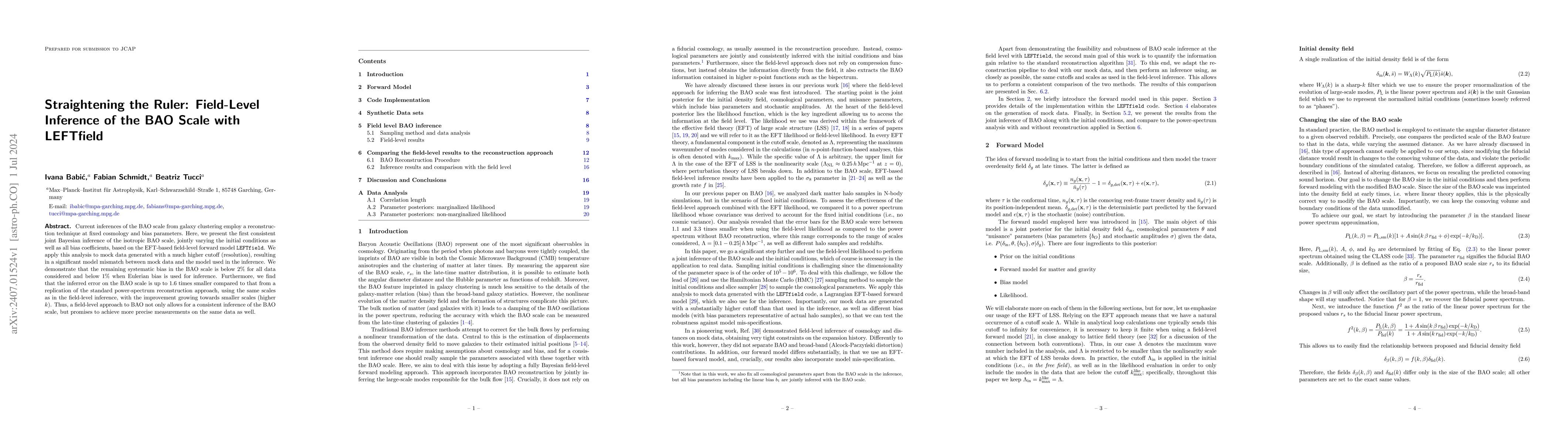 Thumbnail for Straightening the Ruler: Field-Level Inference of the BAO Scale with
  LEFTfield