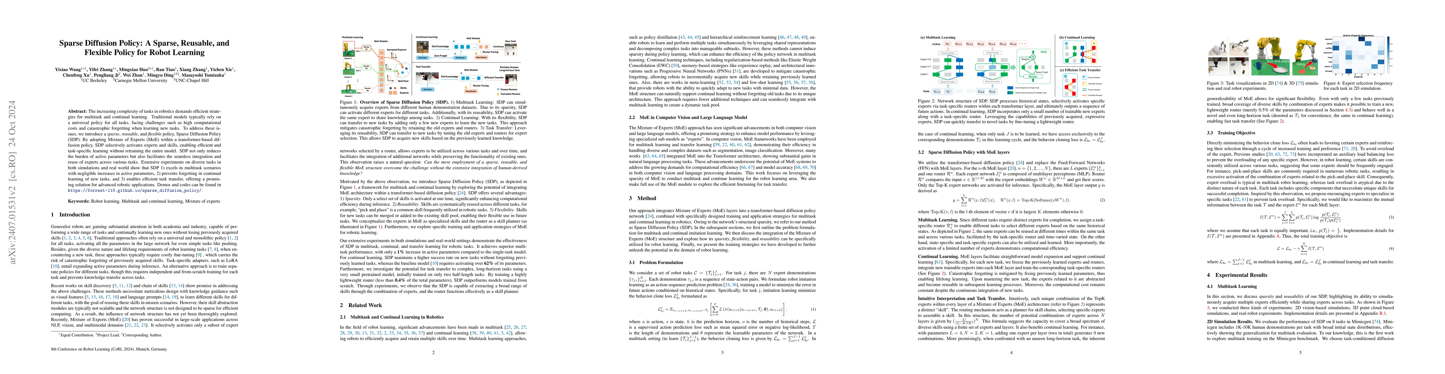 Thumbnail for Sparse Diffusion Policy: A Sparse, Reusable, and Flexible Policy for
  Robot Learning