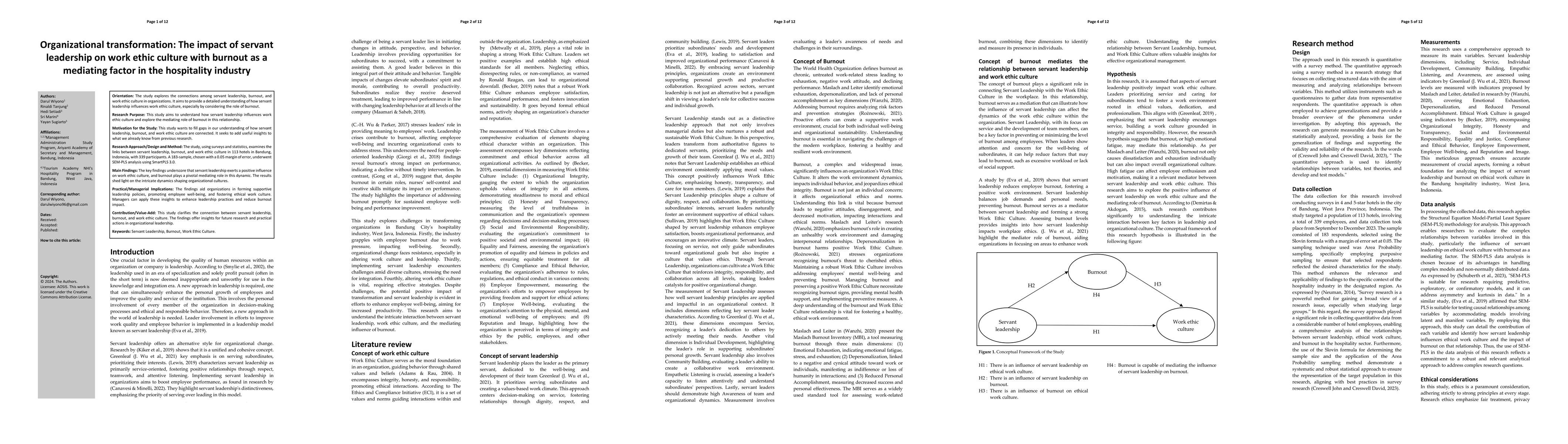 Thumbnail for Organizational transformation: The impact of servant leadership on work
  ethic culture with burnout as a mediating factor in the hospitality industry
