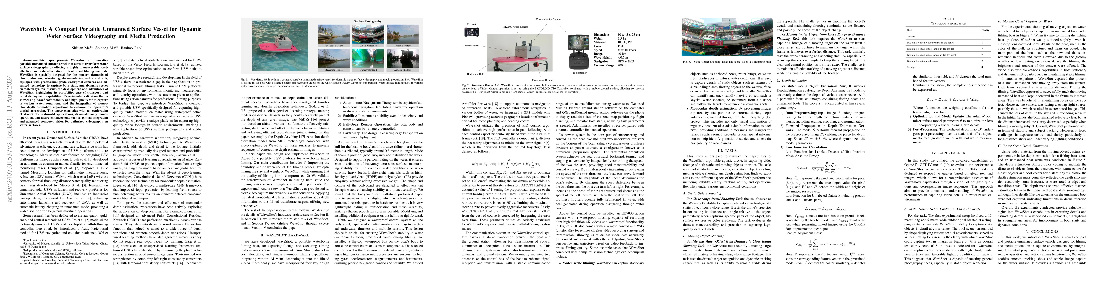Thumbnail for WaveShot: A Compact Portable Unmanned Surface Vessel for Dynamic Water
  Surface Videography and Media Production