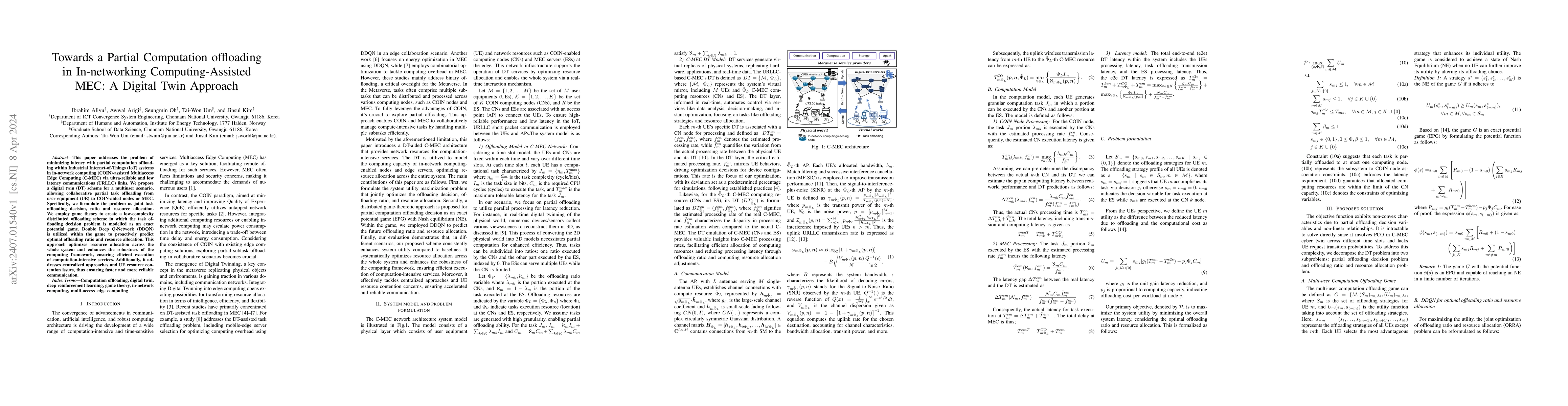 Thumbnail for Towards a Partial Computation offloading in In-networking
  Computing-Assisted MEC: A Digital Twin Approach