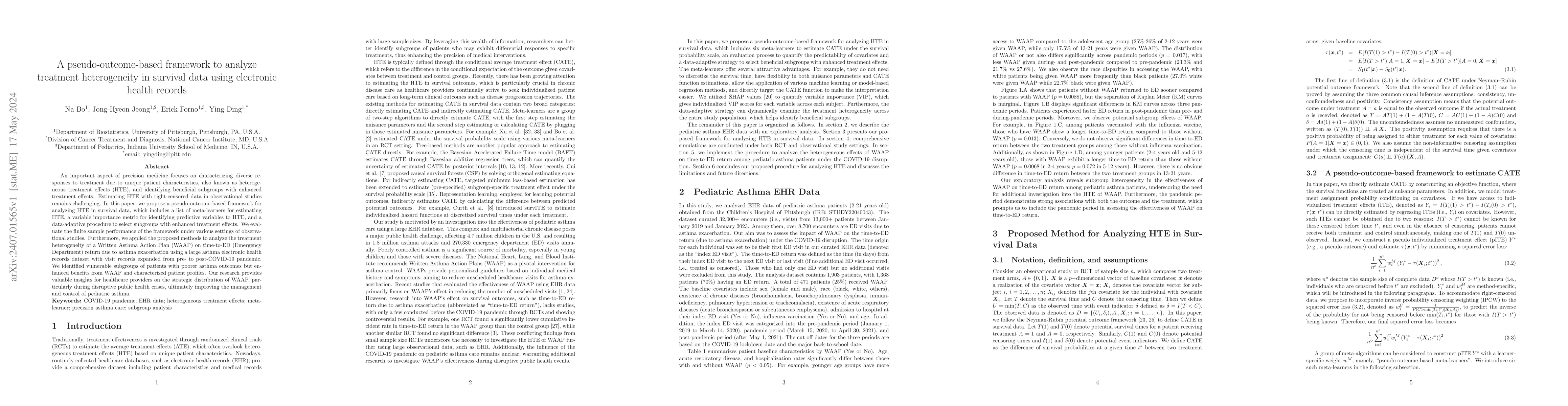 Thumbnail for A pseudo-outcome-based framework to analyze treatment heterogeneity in
  survival data using electronic health records