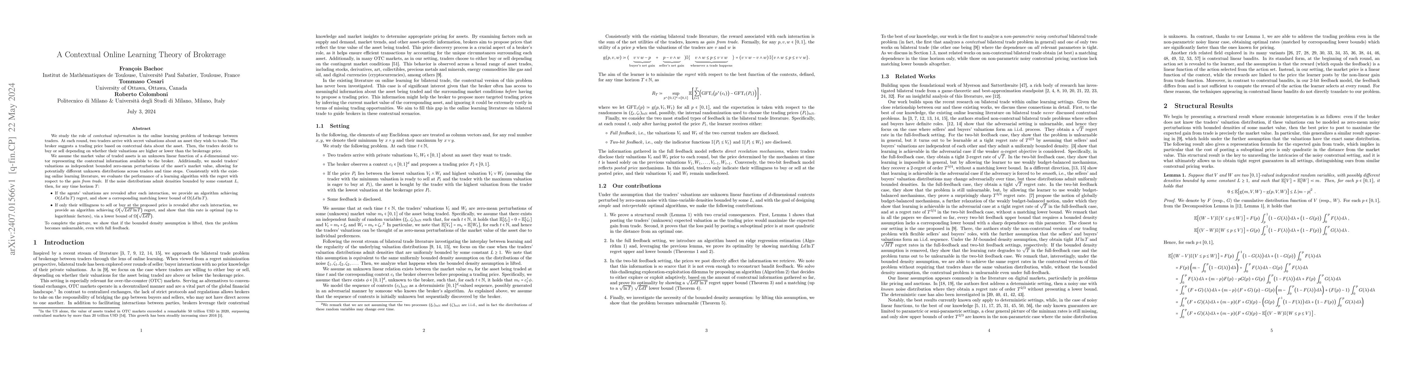 Thumbnail for A Contextual Online Learning Theory of Brokerage
