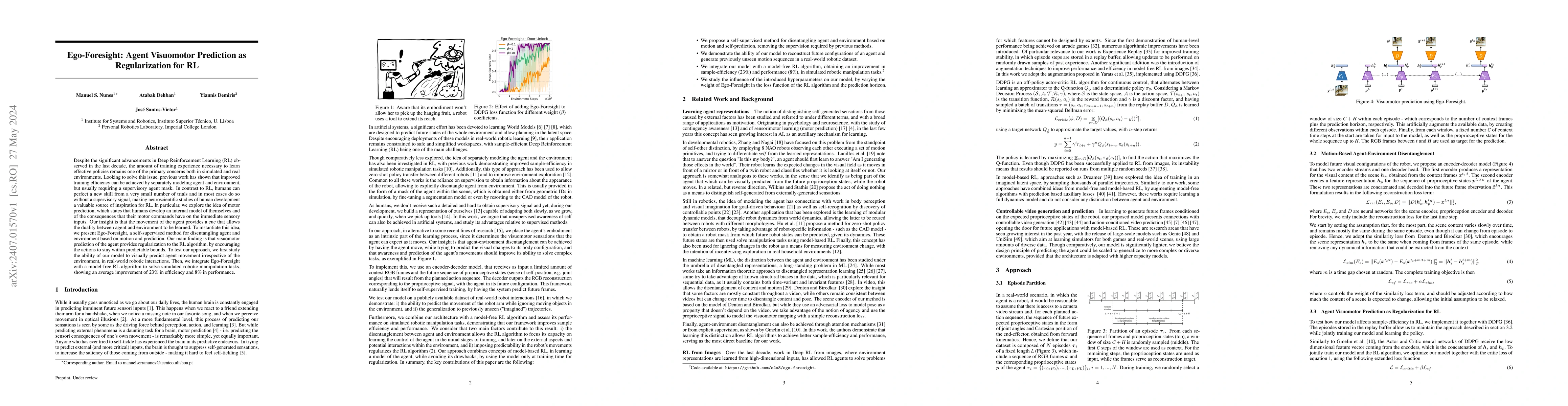 Thumbnail for Ego-Foresight: Agent Visuomotor Prediction as Regularization for RL