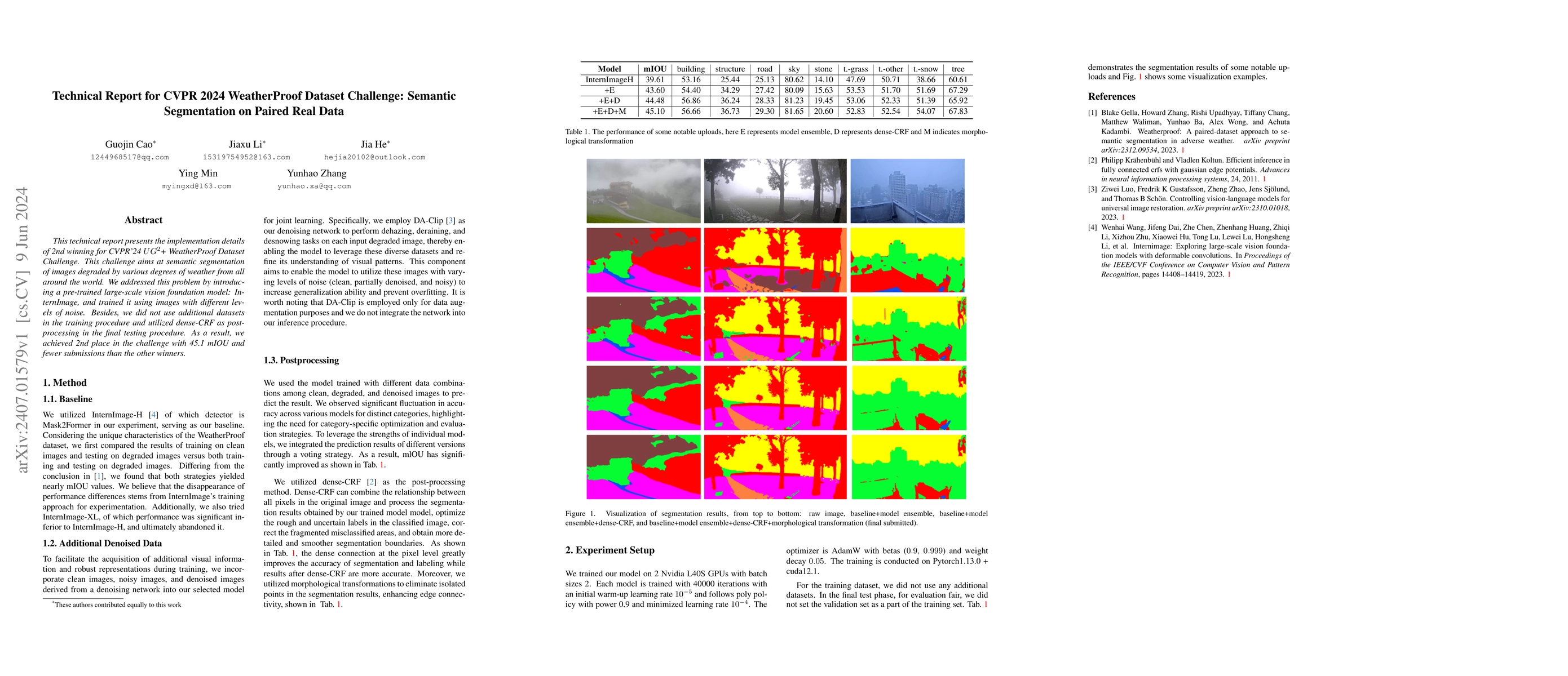 Thumbnail for Technical Report for CVPR 2024 WeatherProof Dataset Challenge: Semantic
  Segmentation on Paired Real Data
