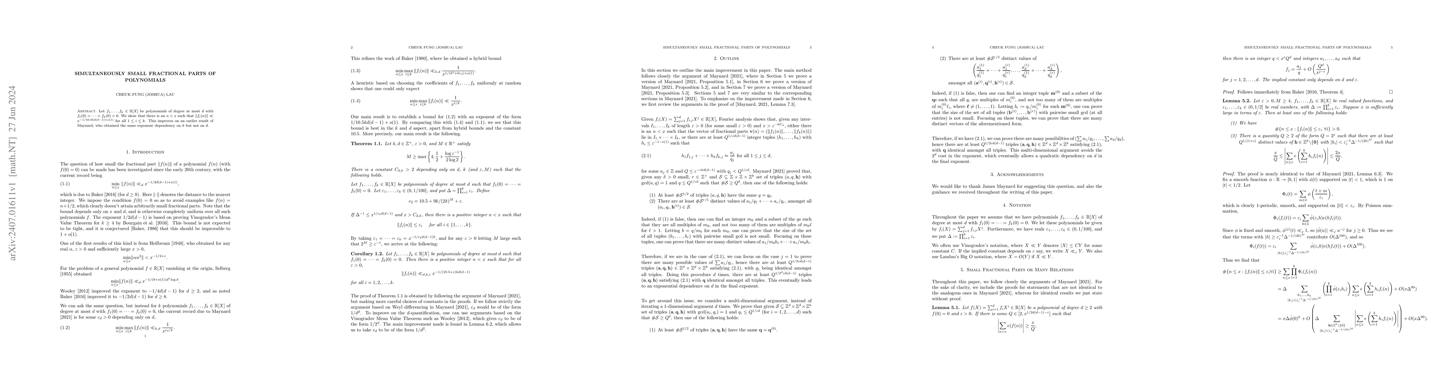 Thumbnail for Simultaneously Small Fractional Parts of Polynomials