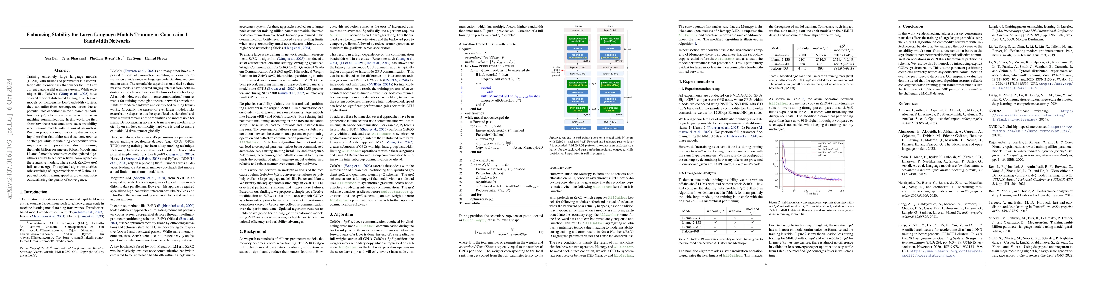 Thumbnail for Enhancing Stability for Large Models Training in Constrained Bandwidth
  Networks