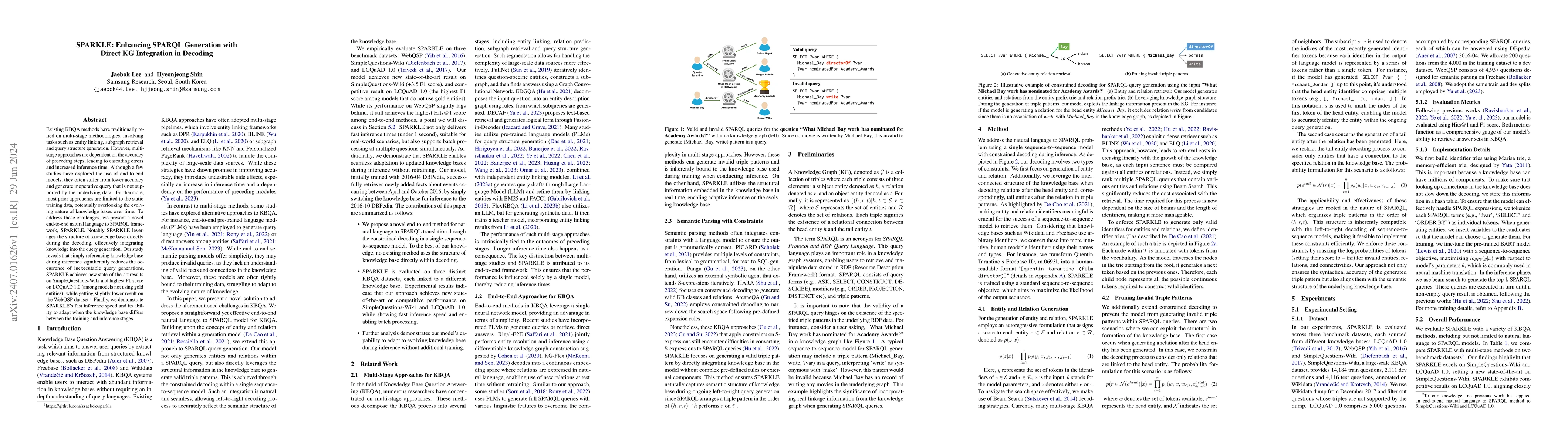 Thumbnail for SPARKLE: Enhancing SPARQL Generation with Direct KG Integration in
  Decoding