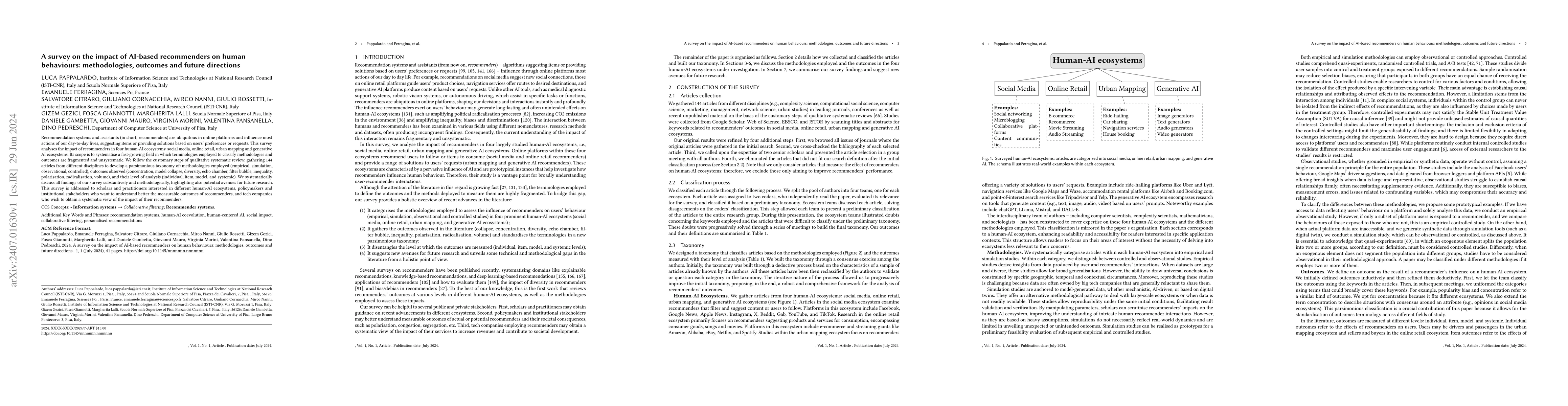 Thumbnail for A survey on the impact of AI-based recommenders on human behaviours:
  methodologies, outcomes and future directions