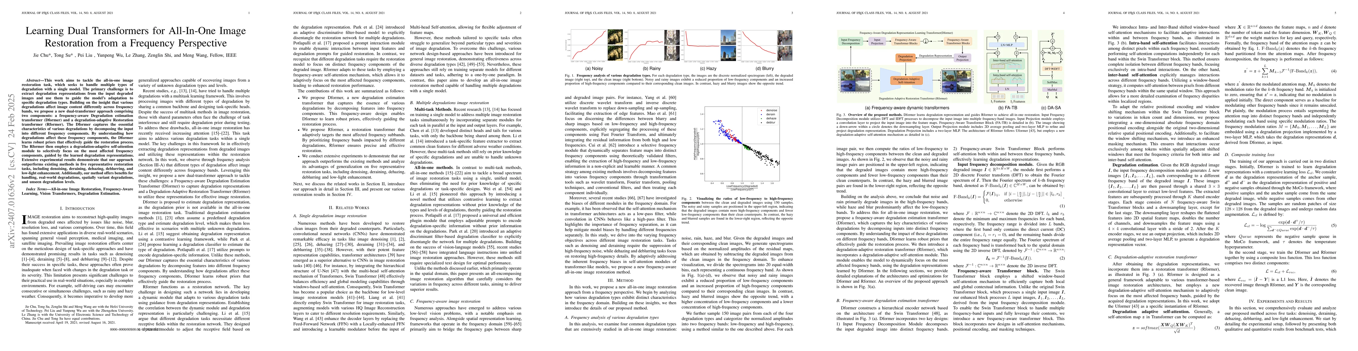 Thumbnail for Learning Frequency-Aware Dynamic Transformers for All-In-One Image
  Restoration