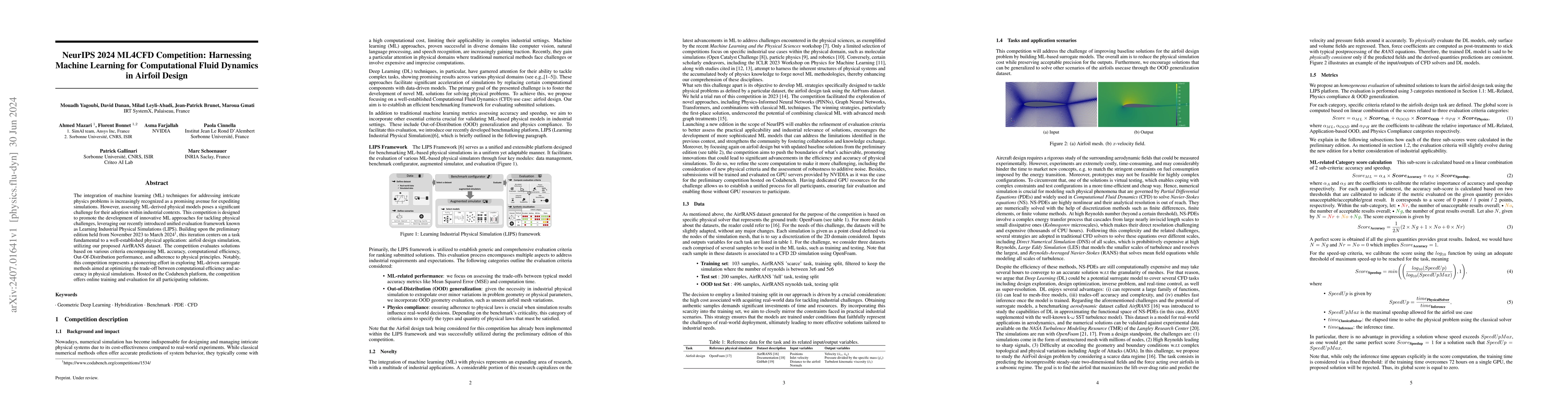 Thumbnail for NeurIPS 2024 ML4CFD Competition: Harnessing Machine Learning for
  Computational Fluid Dynamics in Airfoil Design