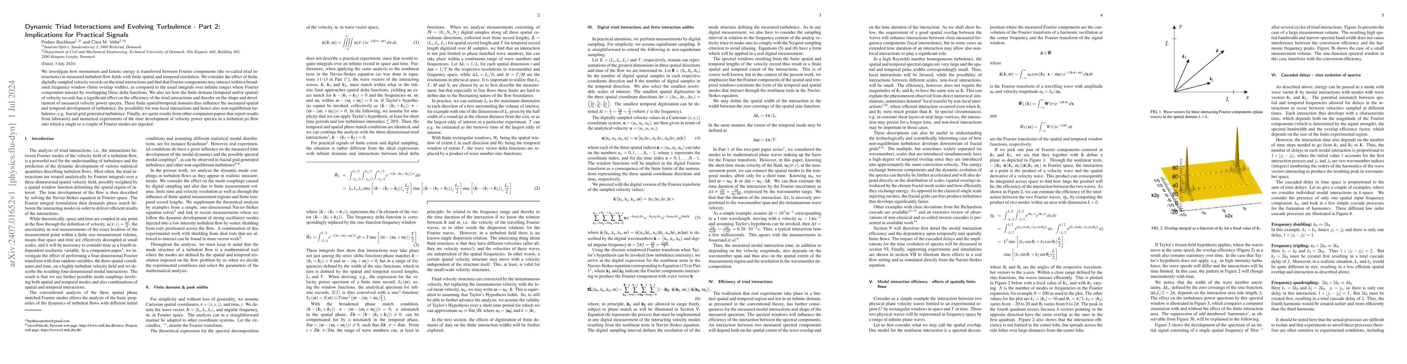 Thumbnail for Dynamic Triad Interactions and Evolving Turbulence -- Part 2:
  Implications for Practical Signals