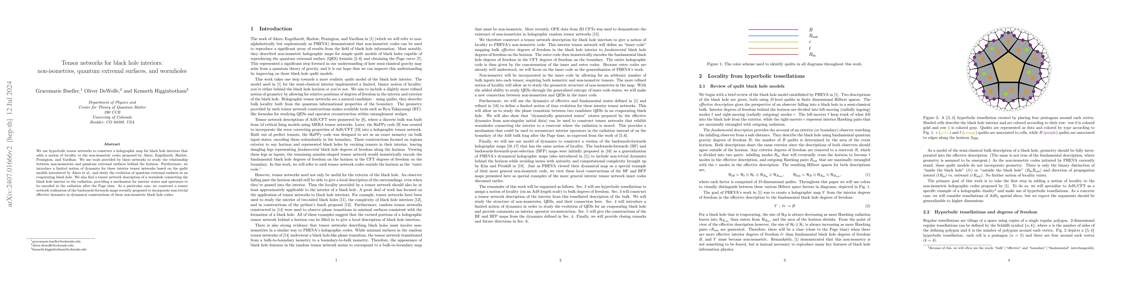 Thumbnail for Tensor networks for black hole interiors: non-isometries, quantum
  extremal surfaces, and wormholes