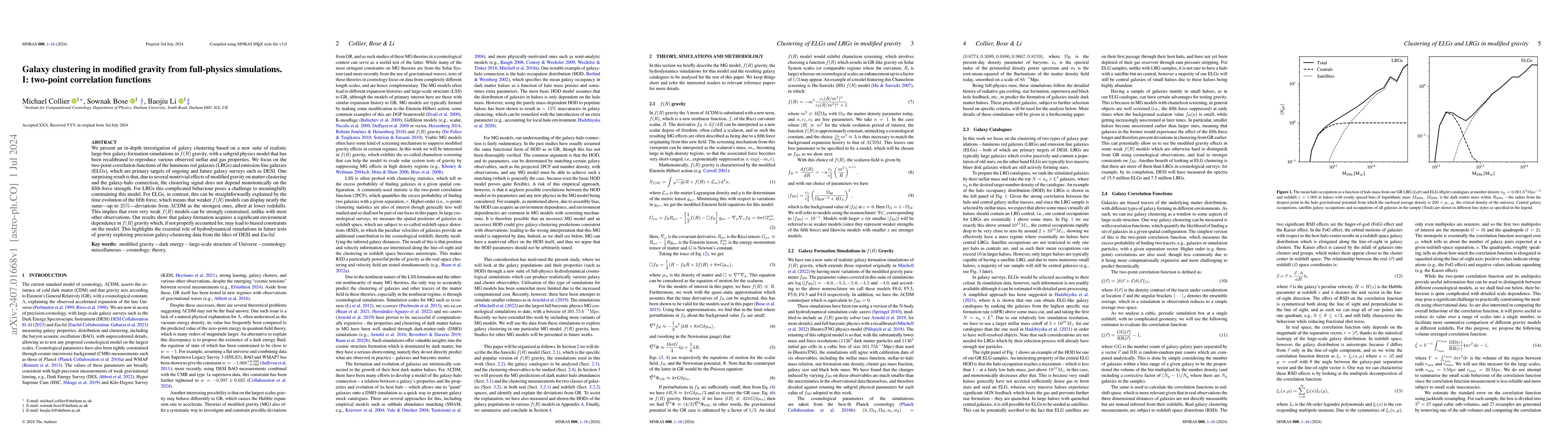 Thumbnail for Galaxy clustering in modified gravity from full-physics simulations. I:
  two-point correlation functions